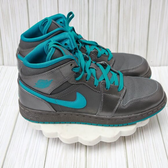 Nike Air Jordan 1 Mid Dark Metallic Grey And Teal 555112-027 Size 6.5Y - Picture 4 of 9